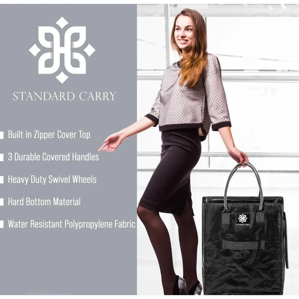 Grocery Bag Wheels Foldable Rolling Tote Zipper Closure Heavy-Duty, Eco-Friendly